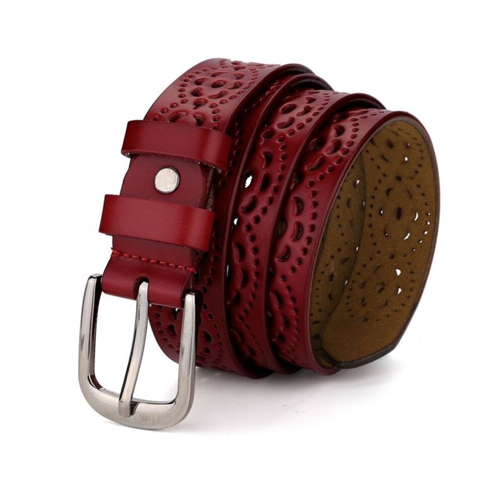 Hollow Floral Retro Vintage Faux Leather Belt With Buckle Red 24"-46" waist